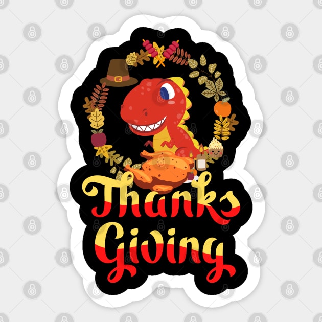 Dinosaurs Happy Thanksgiving Day Sticker by MAii Art&Design